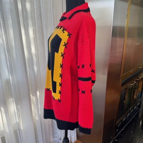 Vintage 1980s sweater, red, black, yellow oversized top, Michel Sport 12/14 (L) - Picture 7 of 10
